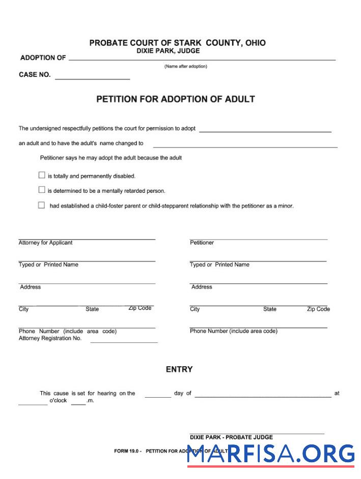 Blank USA Probate court of Stark adoption certificate example